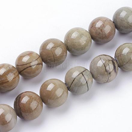 Chapelets de perles de feuille d'argent en jaspe naturel G-F520-45-6mm-1