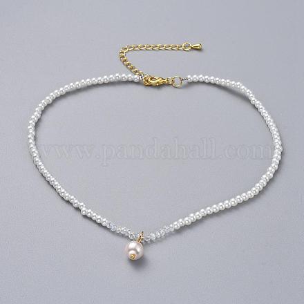 Glass Pearl Beads Pendants Necklaces NJEW-JN02564-03-1