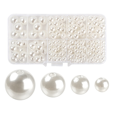 255Pcs 4 Sizes ABS Plastic Imitation Pearl Round Beads MACR-FS0001-04-1