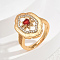 Brass Micro Pave Cubic Zirconia Finger Rings for Women, Flower, Golden, Red, 15x22mm, US Size 8(18.1mm)
