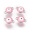 304 Stainless Steel Enamel Links connectors, Flat Round with Evil Eye, Stainless Steel Color, Pink, 9.5x6x3.5mm, Hole: 1.2mm