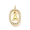 Brass Micro Pave Cubic Zirconia Pendants, Real 18K Gold Plated, Oval with Letter Charms, Letter A, 18.5x11x3.5mm, Hole: 2x1.5mm