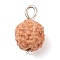 Undyed Natural Rudraksha Charms, with Iron Finding, Round, Saddle Brown, 12~13x8mm, Hole: 1.5~2mm