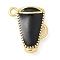 Brass Pendants, with Enamel, Lead Free & Cadmium Free, Long-Lasting Plated, Cup Charm, Real 18K Gold Plated, Black, 16x12x4.5mm, Hole: 1.6mm