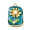 Alloy Enamel Pendants, with ABS Imitation Pearl, Rectangle with Flower, Rack Plating, Long-Lasting Plated, Lead Free & Cadmium Free & Nickel Free, Golden, Gold, 25x17x5mm, Hole: 2mm