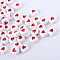 Opaque Acrylic Beads, Flat Round with Heart Pattern, Orange Red, 7x7x3.5mm, Hole: 1.8mm, about 3600pcs/500g
