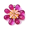 Glass & Polymer Clay Pendants, Flower, with 304 Stainless Steel Jump Rings, Real 18K Gold Plated, Fuchsia, 26x10mm