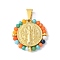 304 Stainless Steel Pendants, with Glass Beads, Ion Plating(IP), Flat Round with Sage, Real 18K Gold Plated, Colorful, 27.5x28x3.5mm, Hole: 8x4mm