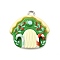Christmas Opaque Resin Pendants, with Platinum Iron Loop, Green, House, 20x19.5x7.5mm, Hole: 2mm