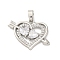 Brass Pendants with Cubic Zirconia, Electrophoretic Color Preservation, Heart Charms, Stainless Steel Color, 22.5x18.5x4mm, Hole: 2.5x3.5mm