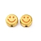 304 Stainless Steel Enamel Beads, Ion Plating(IP), Real 18K Gold Plated, Flat Round with Smiling Face, Orange, 9.5~10x5mm, Hole: 1.6mm