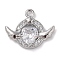 Brass with Cubic Zirconia Charms, Heart with Wing, Platinum, 12x14.5x3mm, Hole: 1.2mm