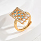 Brass Micro Pave Cubic Zirconia Pearl Adjustable Finger Rings for Women, Rectangle, Blue, 20x11mm, Inner Diameter: Adjustable