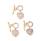 Brass Micro Pave Cubic Zirconia Toggle Clasps, Heart, Golden, Mixed Color, 22mm
