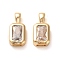 Brass Micro Pave Cubic Zirconia Charms, Rectangle Charms, Real 18K Gold Plated, 12.5x5.5x3mm, Hole: 3.5x1.8mm