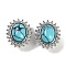 Synthetic Turquoise Sew on Rhinestone, with Brass Micro Pave Cubic Zirconia Findings, Oval, Platinum, 13x11x8.5mm, Hole: 1.5mm