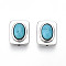 Brass Pave Synthetic Turquoise Beads, Rectangle, Platinum, 9.5x7.5x3.5mm, Hole: 0.8mm
