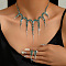 Octopus Alloy Rhinestone Pendant Necklaces & Stud Dangle Earrings Sets, Silver, Emerald, 300mm