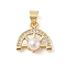 Brass & Shell & Clear Cubic Zirconia Charms, with ABS Plastic Pearl, Half Round, Real 18K Gold Plated, 13.5x14x6.5mm, Hole: 3.5x4mm
