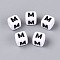 Opaque Acrylic Beads, Cube with Number, with Enamel, Black, Letter M, 7.5~8x7.5~8x8~8.5mm, Hole: 3.6~4mm, about 1200pcs/500g