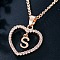 Heart Brass Micro Pave Clear Cubic Zirconia Pendant Necklaces, Rose Gold, Letter S, 17.72 inch(45cm)