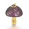 Brass Micro Pave Cubic Zirconia Pendants, with Jump Rings, Mushrooms, Deep Pink, Gunmetal & Golden, 21x16mm, Hole: 2.4mm