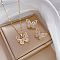 Brass Micro Pave Cubic Zirconia Pendant Necklace & Stud Earrings, Stainless Steel Chain Necklace, Golden, Butterfly, 400mm