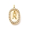 Brass Micro Pave Cubic Zirconia Pendants, Real 18K Gold Plated, Oval with Letter Charms, Letter R, 18.5x11x3.5mm, Hole: 2x1.5mm