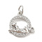 Ring with Leopard Brass Micro Pave Clear Cubic Zirconia Charms, with Jump Rings, Cadmium Free & Lead Free, Platinum, 14x13x2.5mm, Hole: 3.1mm