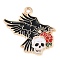 Alloy Pendants, with Enamel, Light Gold, Skull with Raven, 24.5x27.5x1.5mm, Hole: 2mm