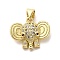 Brass Pendants, Elephant, with Micro Pave Cubic Zirconia, Long-Lasting Plated, Cadmium Free & Lead Free, Rack Plating, Real 18K Gold Plated, 14.5x17x5mm, Hole: 4.5x3.5mm