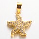 Starfish/Sea Stars Brass Cubic Zirconia Pendants ZIRC-D094-06G-1