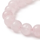 Braccialetto di perline a cuore di quarzo rosa naturale con fermagli a fiore in lega da donna BJEW-TA00248-3