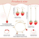Anattasoul fraise laiton émail pendentif collier et boucles d'oreilles et anneau de manchette ouvert et bracelet à breloques ensembles de bijoux SJEW-AN0001-35-2