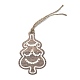 クリスマスをテーマにした木の大きなペンダントの装飾  麻ロープ付き  クリスマスツリー  コーヒー  90.5x57x2.5mm  穴：4mm  ロープ：220mm  10個/袋 WOOD-L011-B03-3