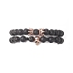 Set di braccialetti elastici in pietra lavica naturale 2 pz 2 stile e perline in ottone BJEW-JB09244-02-1
