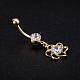 Piercing Jewelry Real 18K Gold Plated Brass Rhinestone Flower Navel Ring Belly Rings AJEW-EE0001-40A-2