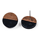 Плоские круглые серьги-гвоздики из смолы и орехового дерева с 304 штифтом из нержавеющей стали для женщин EJEW-TADZ001-02A-3