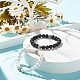 2 pièces 2 couleurs pierre de lave naturelle ronde perlée bracelets extensibles sertis de fleur en alliage BJEW-JB08024-2