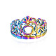 Estante chapado arco iris color 304 acero inoxidable corazón corona abierto brazalete anillo para mujer RJEW-S405-259M-2