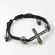 Fashion Alloy Rhinestone Cross Link Braided Bracelets BJEW-G131-4-1