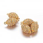 Alloy Magnetic Clasps with Loops, with Rhinestone, Oval, Golden Color, 27x14mm, Hole: 2mm