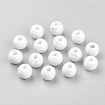 Perles en céramique de porcelaine artisanales rondes blanches, 8mm, Trou: 2mm