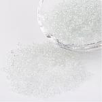 12/0 Glass Seed Beads, Transparent, Round, White, 2mm, Hole: 1mm, about 3100pcs/50g