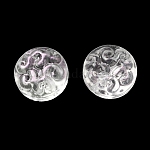 Abalorios de vidrio transparentes, plano y redondo con flor, blanco, 13.5x8.5mm, agujero: 1.2 mm, aproximamente 10 unidades / bolsa