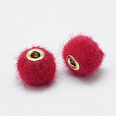 Handgemachte Faux Nerz Pelz europäischen Perlen, mit Messing, Rondell, rot, 14~15x13.5~14 mm, Bohrung: 4 mm