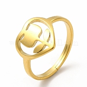 Chapado en iones (ip) 304 corazón de acero inoxidable con flor anillo ajustable para mujer RJEW-B027-30G