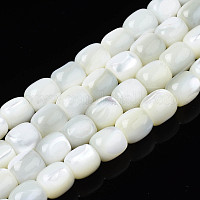 Natural Sea Shell Beads Strands, Dyed, Square Heishi Beads, White,  1~3.5x4.5~10x4.5~10mm, Hole: 0.5mm, 16.1 inch~16.9 inch