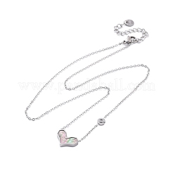 Colliers avec pendentif en forme de cœur en coquillage naturel coloré en acier inoxydable 304 pour femmes&nbsp;NJEW-U032-09P-02