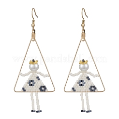 2 Paar Ohrringe mit Mädchen und dreieckigen Messing-Glasperlen&nbsp;EJEW-MZ00453